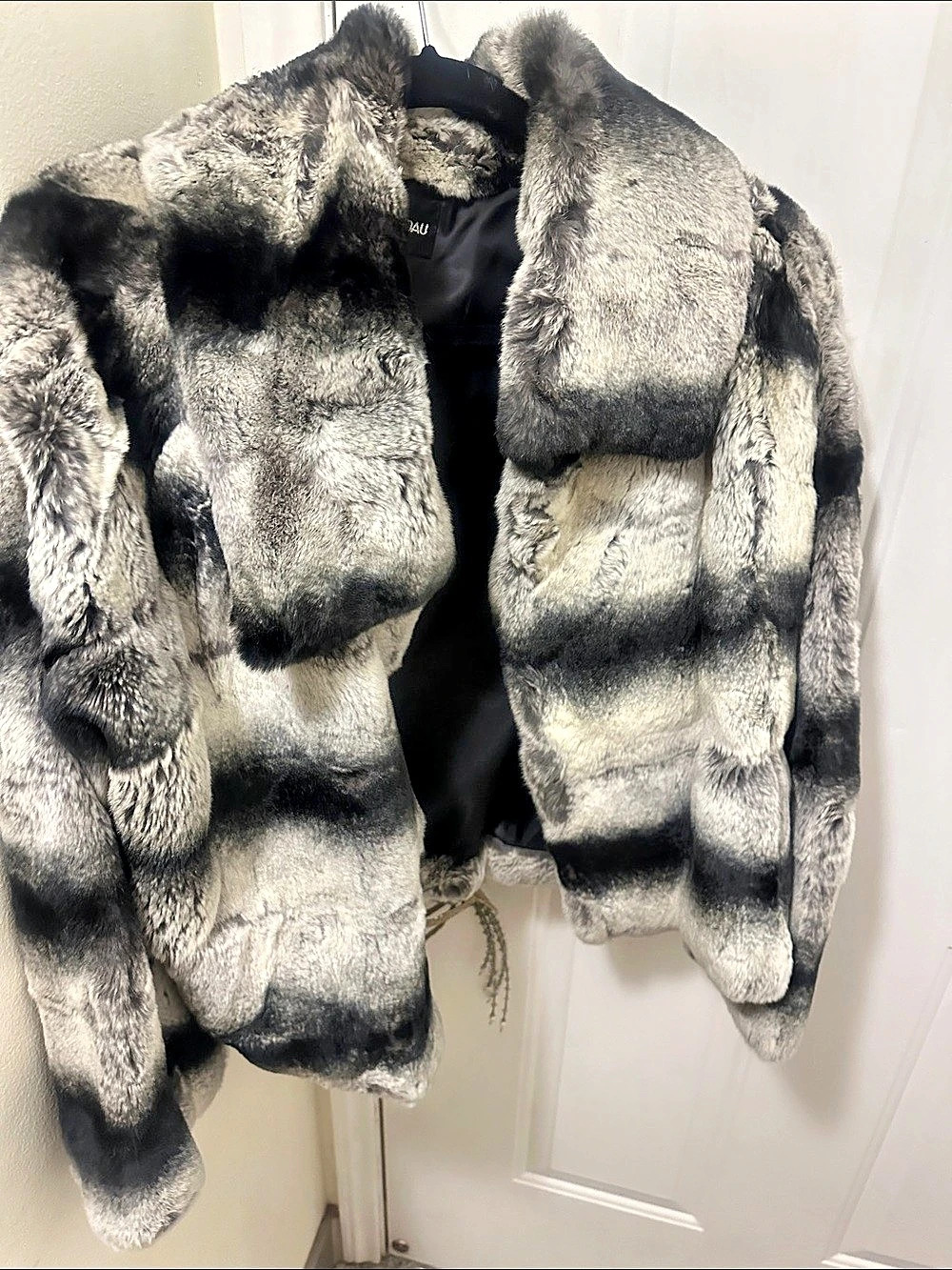 Adrienne Landau rabbit Fur Jacket in Gray & Black Like New